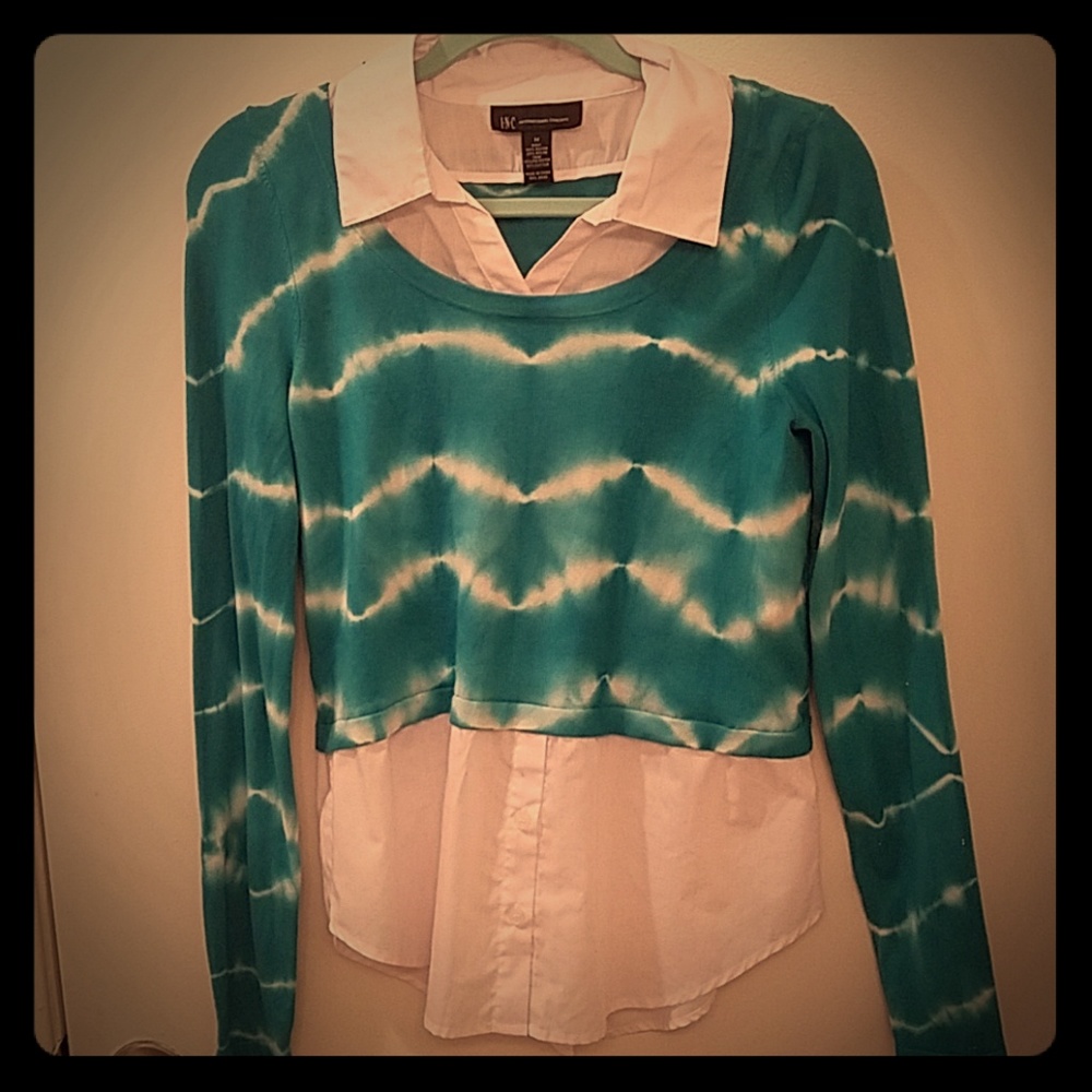 Turquoise tie dye layered sweater top
